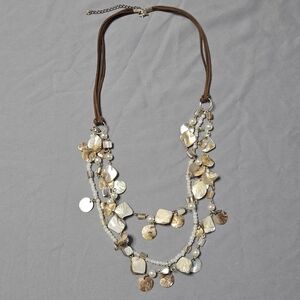 Abalone Shell Two Strand Boho White Swirl Bead Necklace & Earrings Set